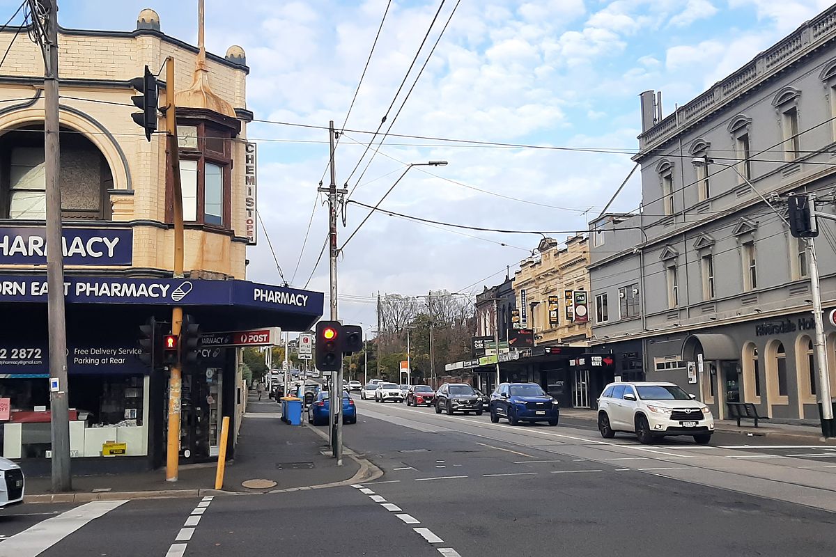 Hawthorn East Pharmacy and heritage shops on Riversdale Road in Hawthorn East, Melbourne