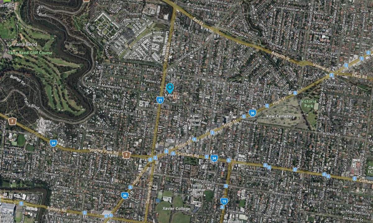 Satellite map of Kew, Melbourne