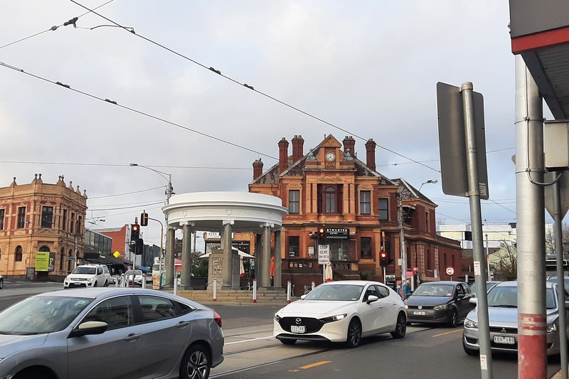 Heritage buildings and traffic at Kew Junction, Melbourne