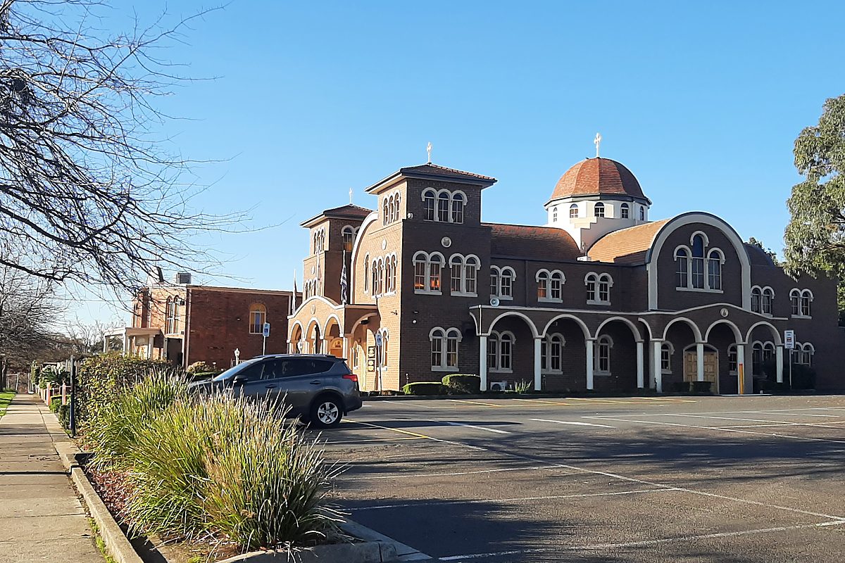 Domed brick Greek Orthodox church on Macedon Avenue in North Balwyn, Melbourne