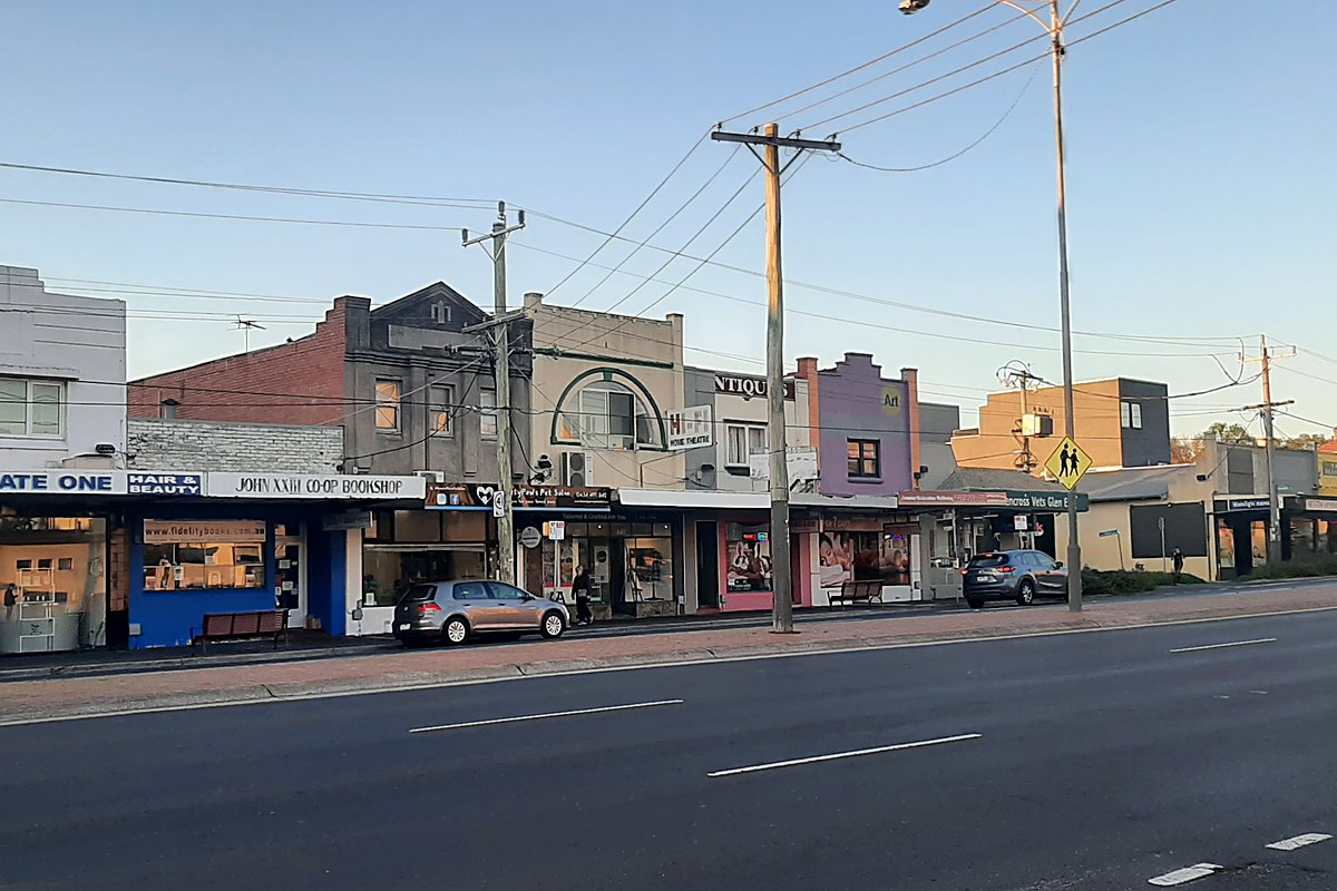 Shopfronts on a retail strip in Ormond, Melbourne