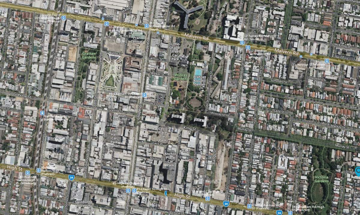 Satellite map of Prahran, Melbourne