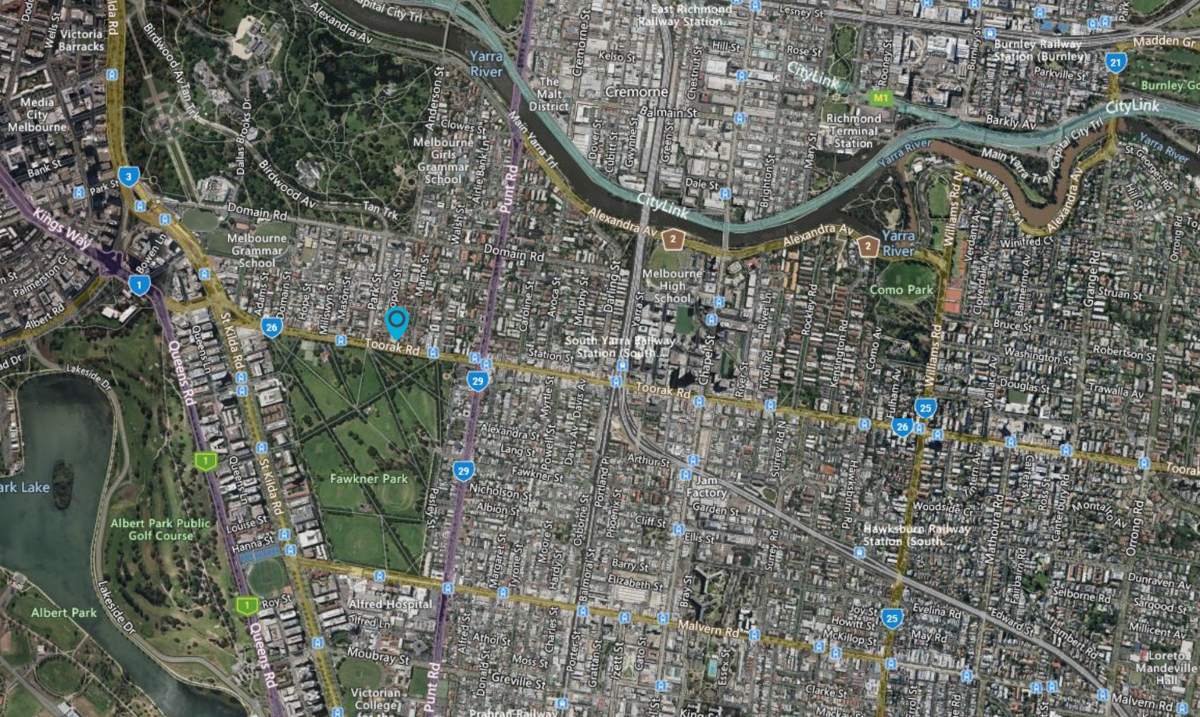 Satellite map of South Yarra, Melbourne