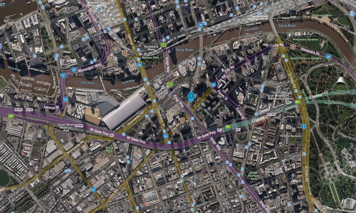 Satellite map of Southbank, Melbourne