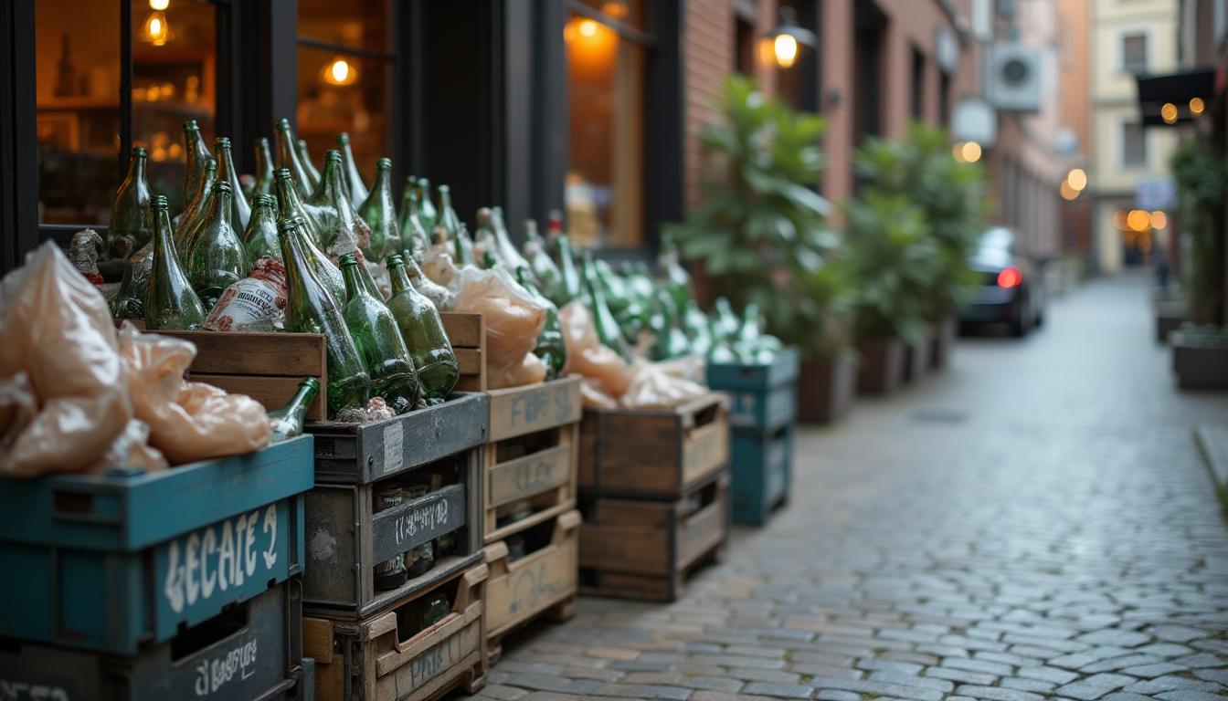 Crates of empty bottles and cans cleared after an event in Melbourne