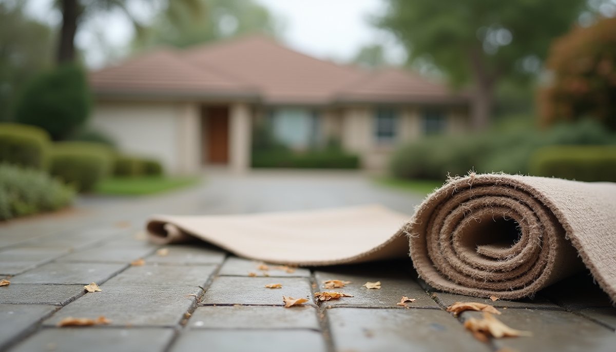 A roll of old carpet ready for removal in Melbourne