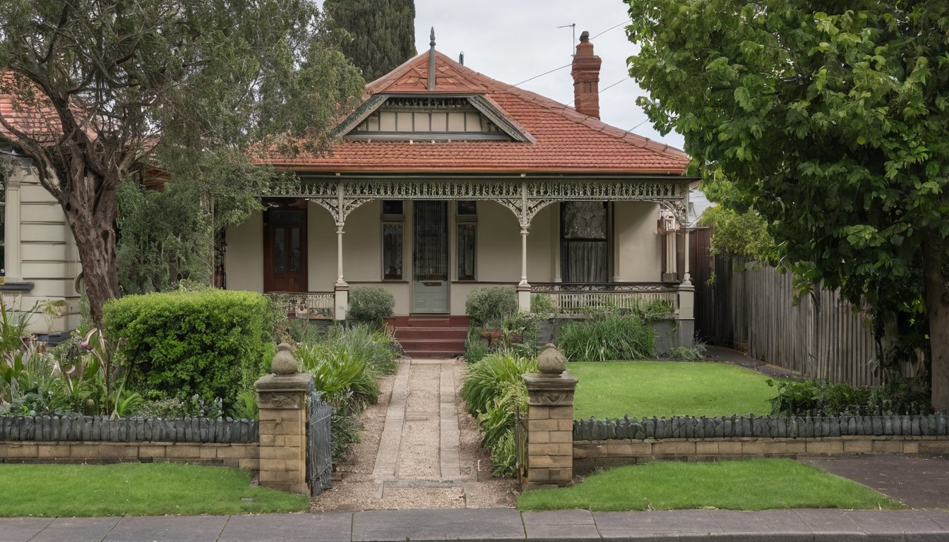 Front of a Melbourne period home with a tidy garden and path to the door