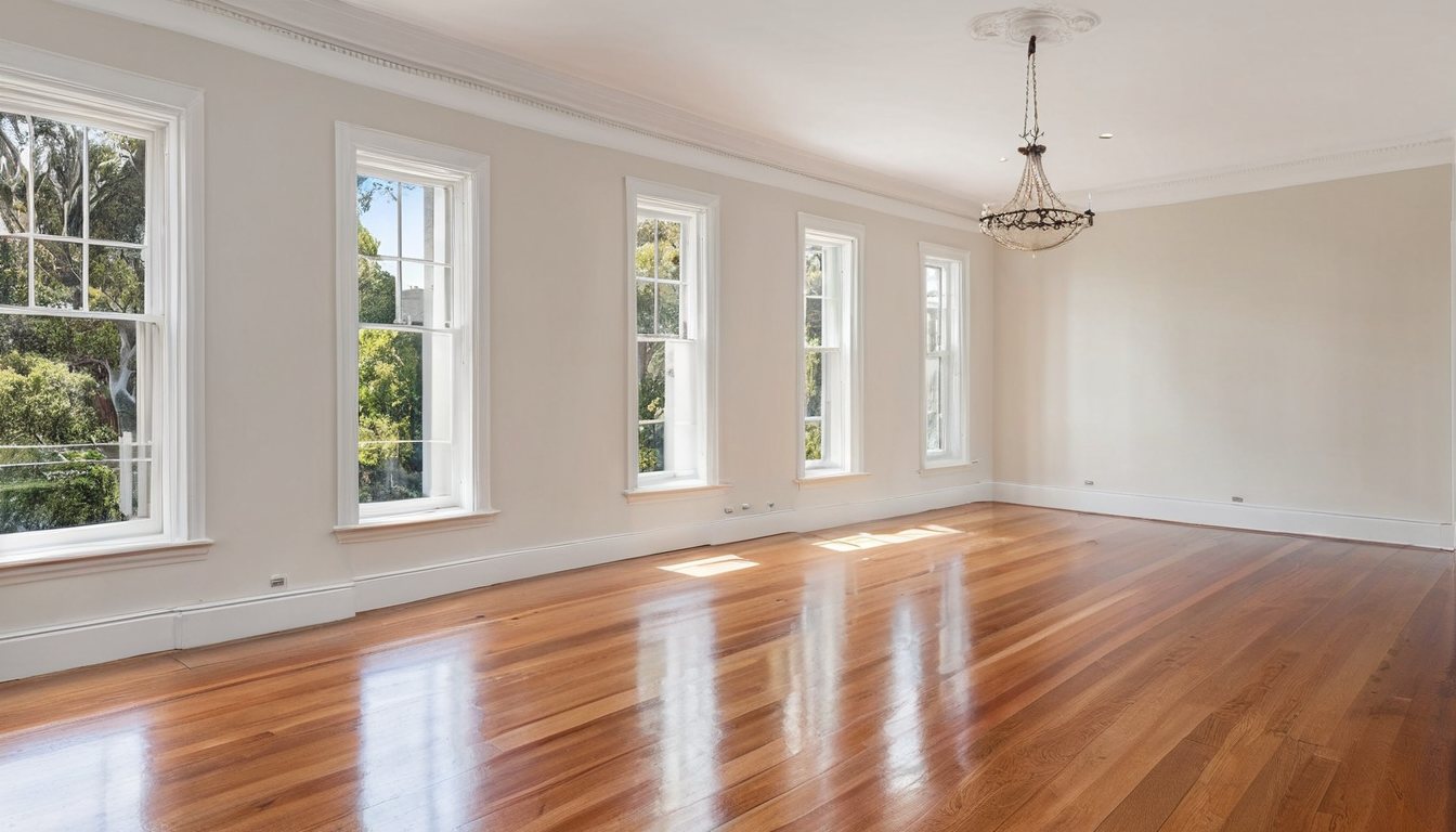 Calm, light-filled living room of a Melbourne home left clean and ready after a deceased estate clearance