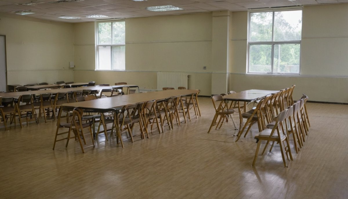 Clean, empty function hall swept and ready after an event clean-up