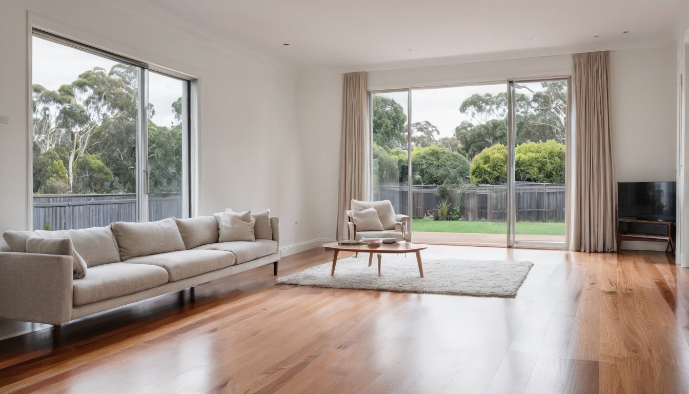 Bright, tidy living room of a Melbourne home after a household rubbish clearout