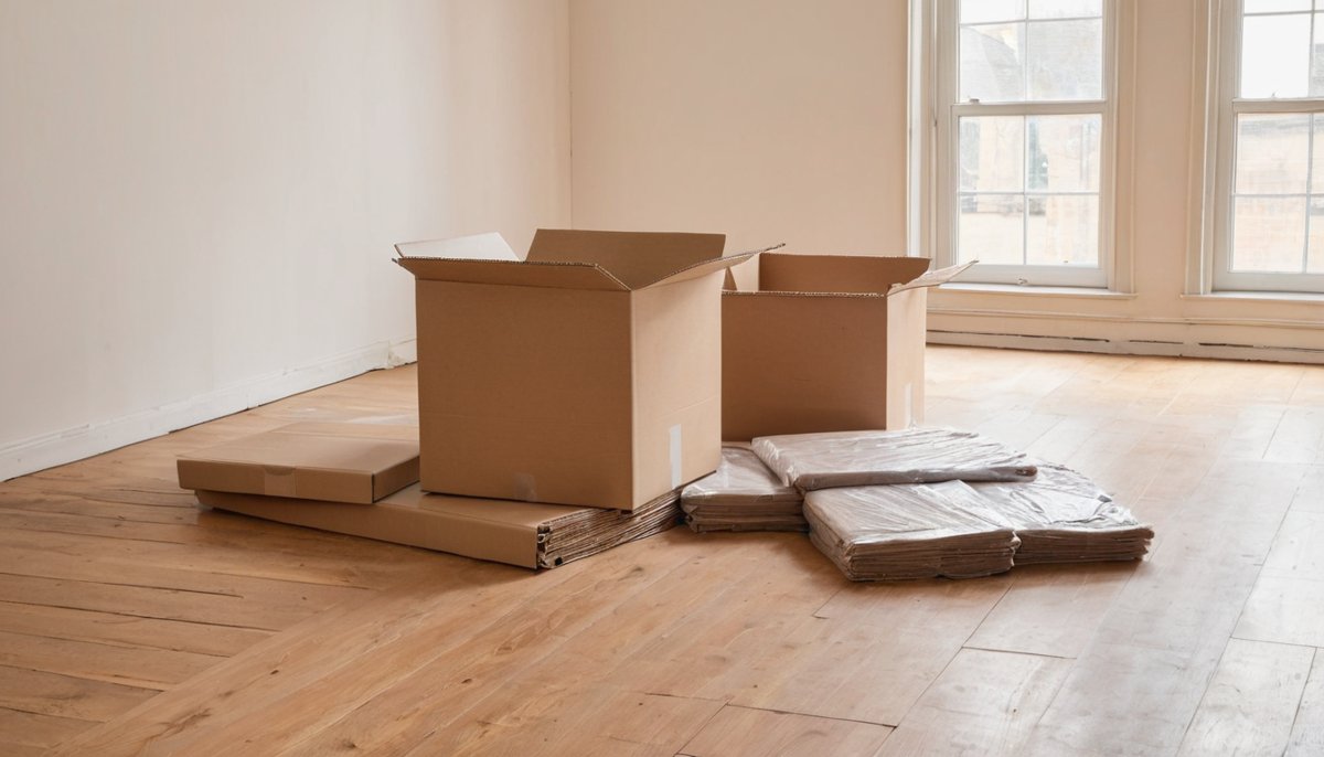 Flattened cardboard and packing material cleared after a house move
