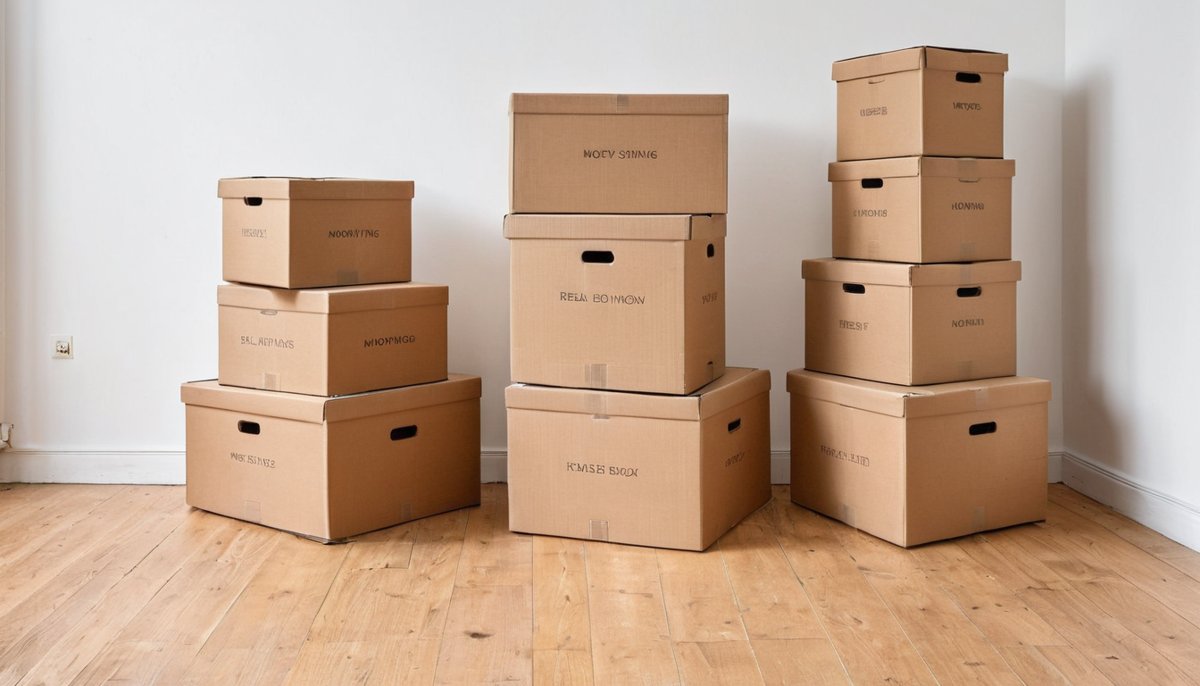 Neatly stacked, labelled moving boxes ready to load during a Melbourne house move