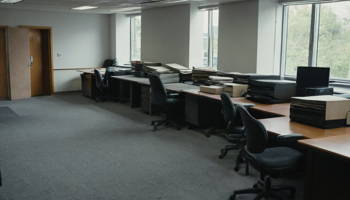 Office desks and workstations ready to be cleared during an office relocation