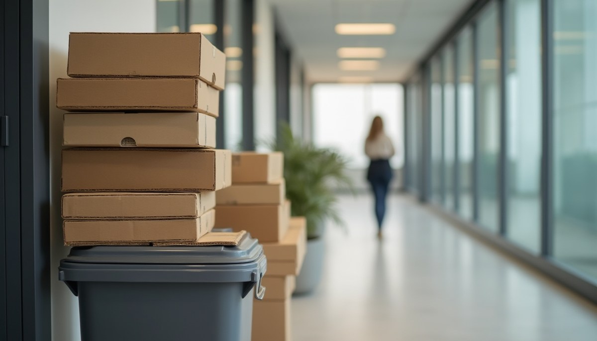 Stacked cardboard monitor boxes from a Melbourne office clear-out ready for removal and recycling
