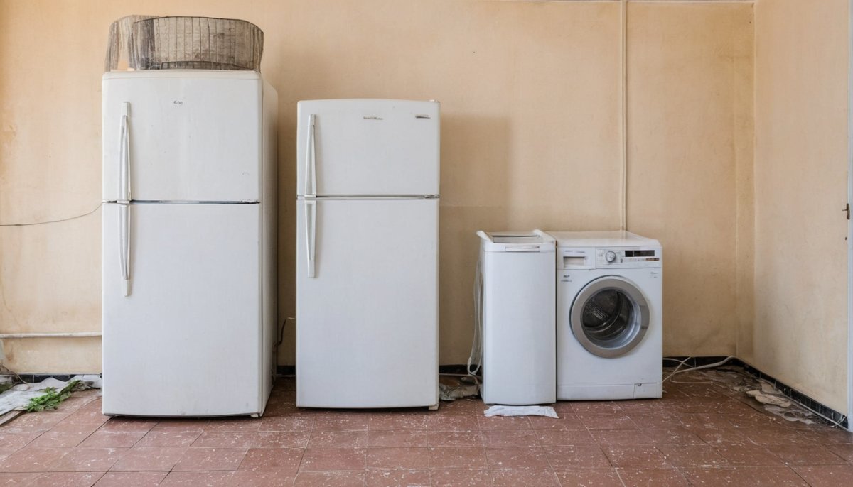 Old fridges and a washing machine left in a vacated rental for removal
