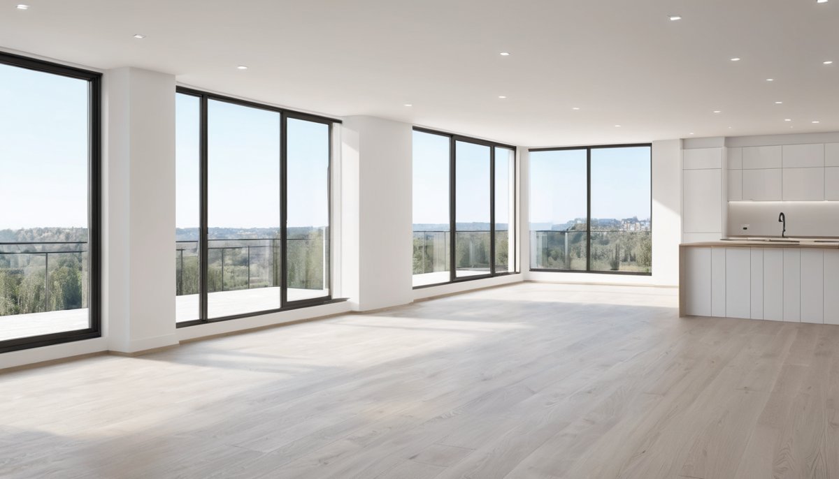 Bright open-plan living and dining area cleared and ready for a property listing