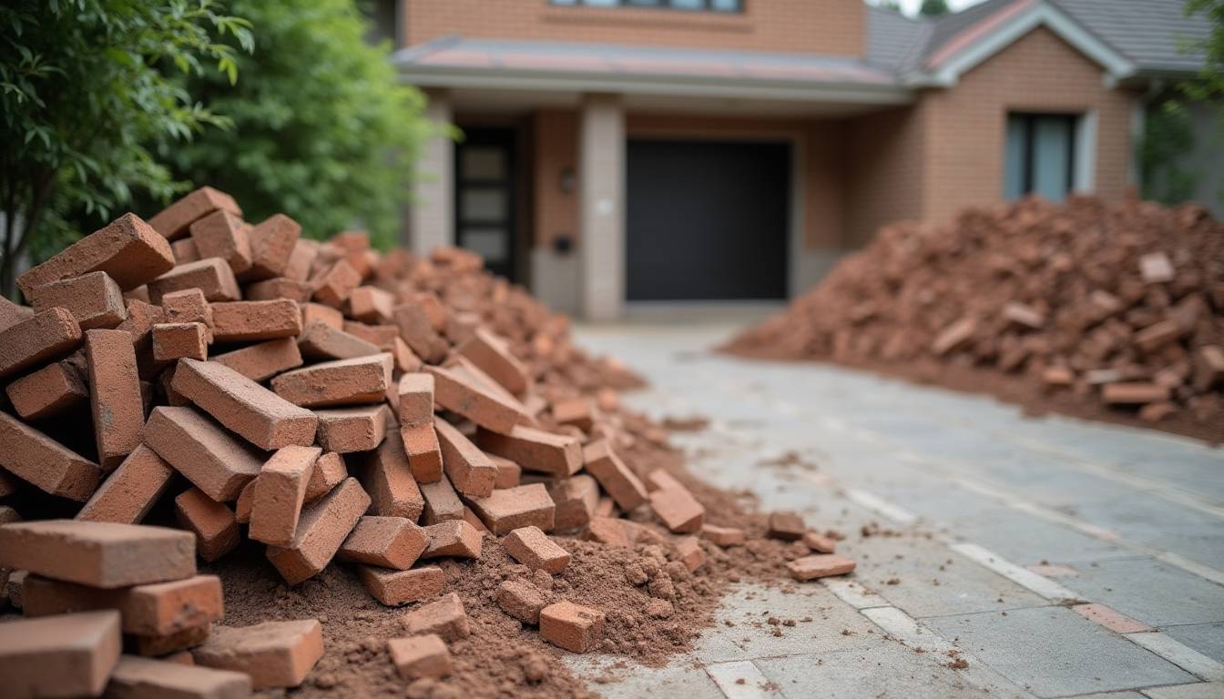 A pile of old bricks and tiles ready for removal in Melbourne
