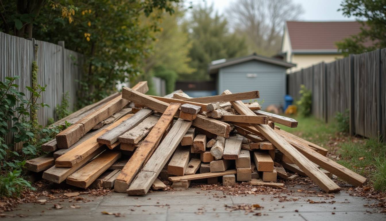 A stack of old timber, decking and pallets ready for removal in Melbourne