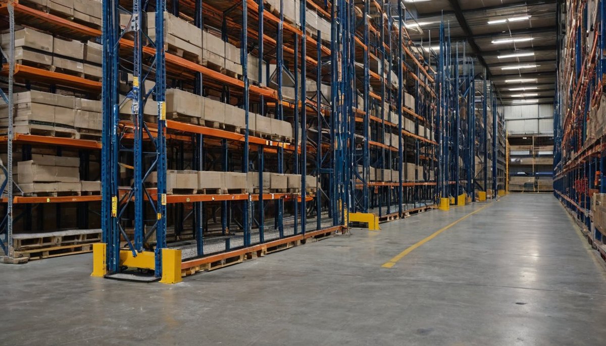 Steel pallet racking in a warehouse being cleared out