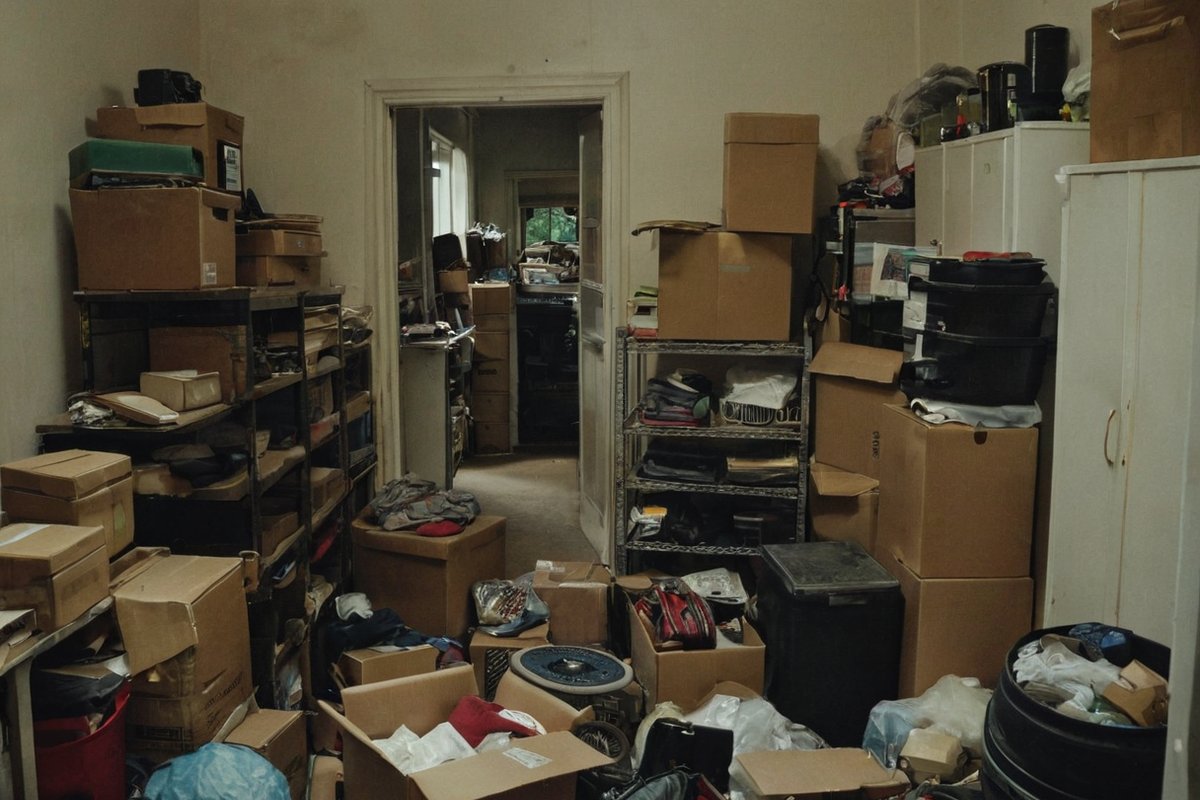 Cramped Melbourne storage room with accumulated boxes and furniture leaving no usable space