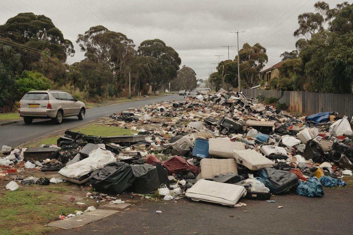 Illegal rubbish dumped on a Melbourne council road verge including old appliances and household items