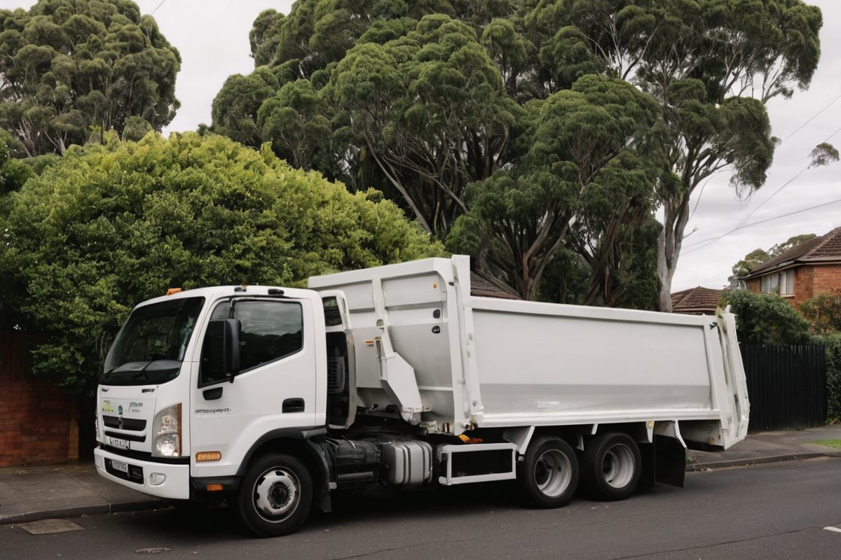 A rubbish removal truck parked on an inner Melbourne street, ready to take away household hard waste