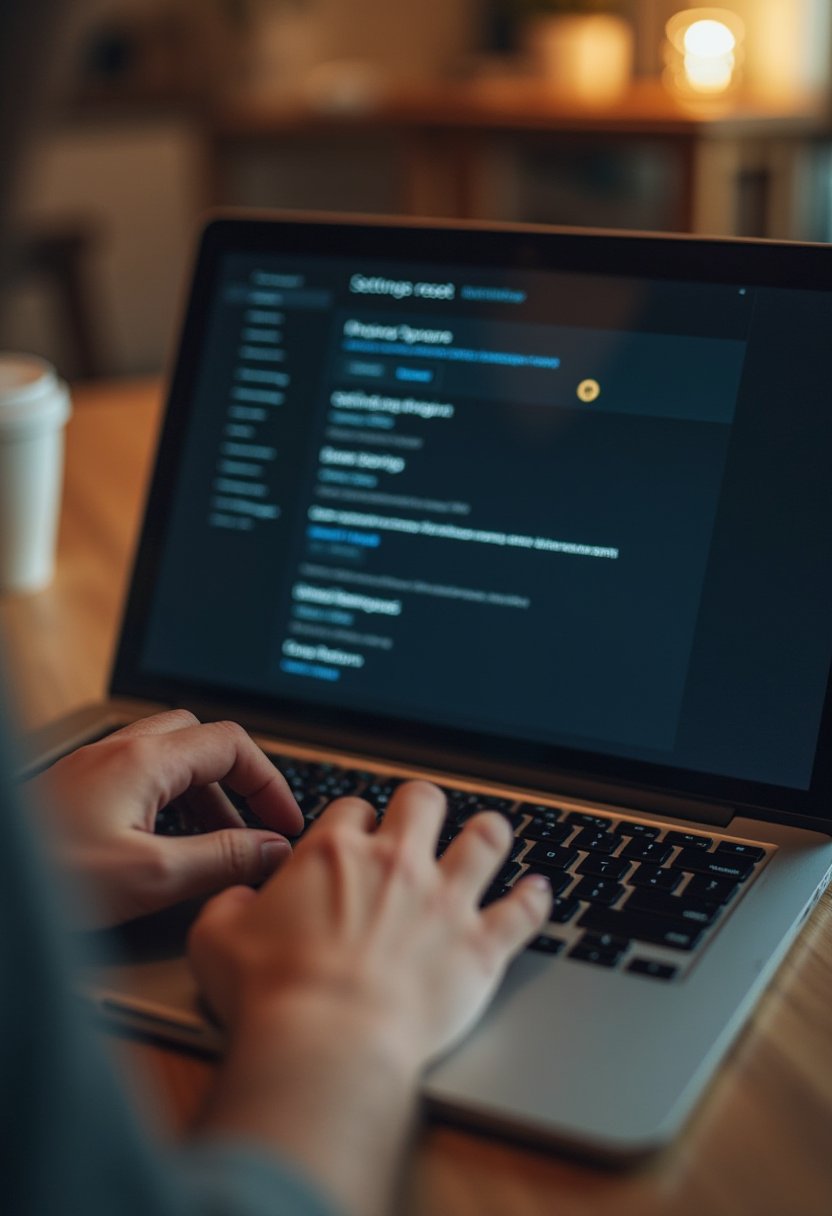 Person resetting a laptop's settings and erasing data before computer disposal in Melbourne