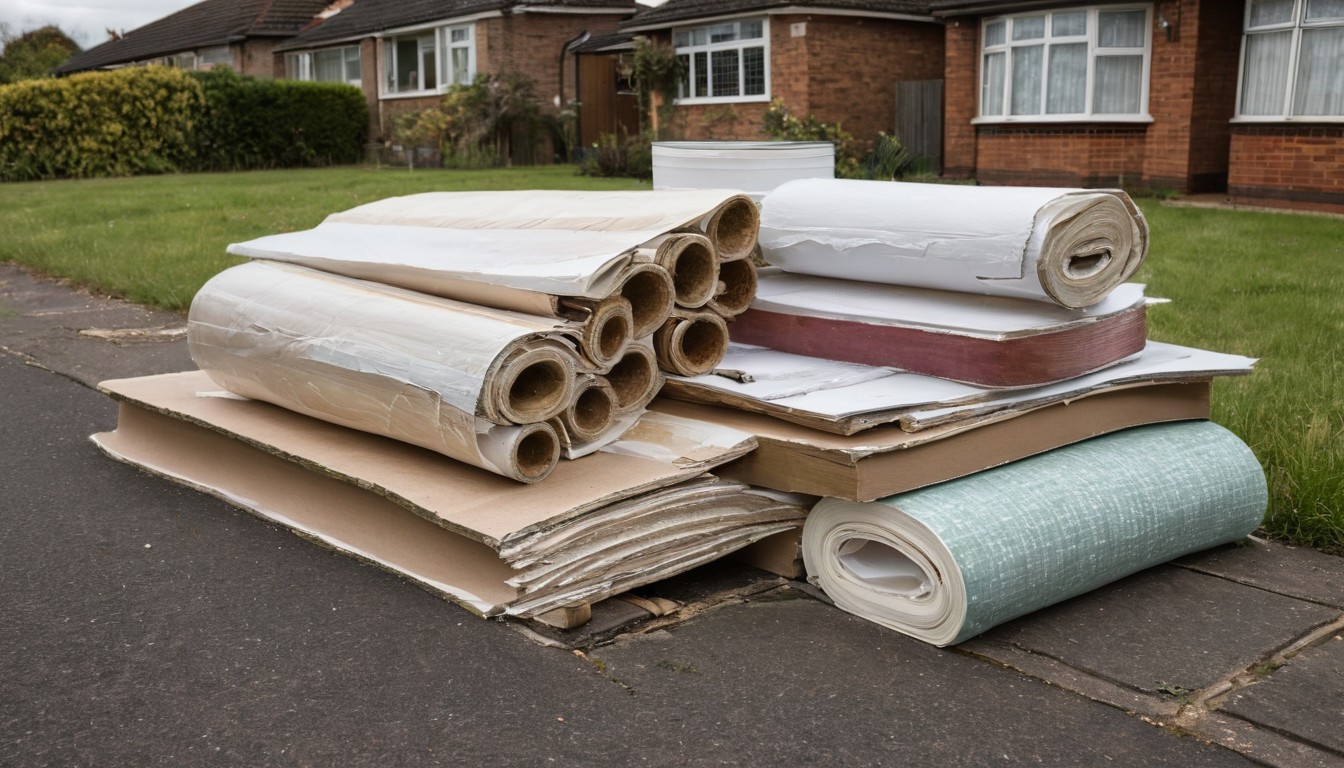 Skip bin overflowing with timber and plywood offcuts on a driveway after builder left mess from post construction cleanup