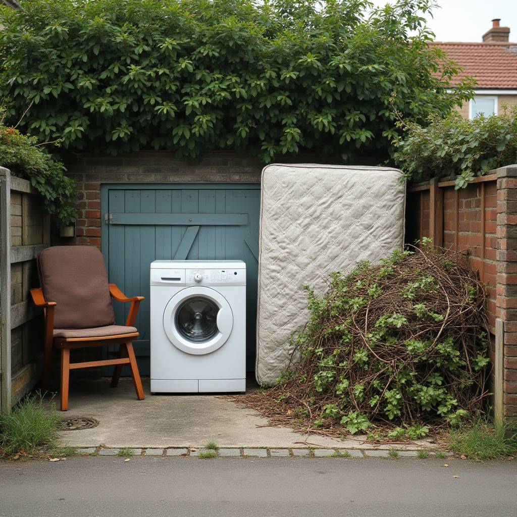 Armchair, washing machine, mattress and garden waste piled by a Port Melbourne laneway ahead of hard rubbish collection