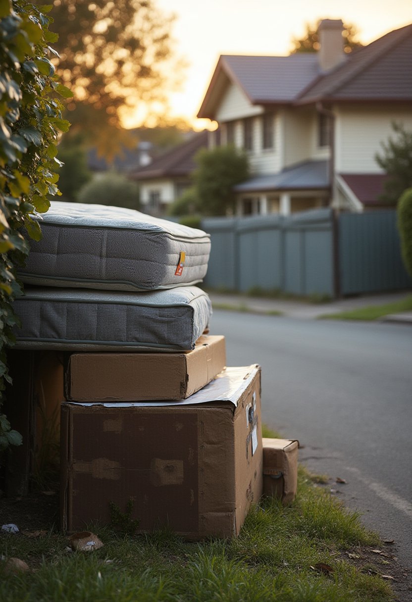 Mattresses and cardboard boxes left kerbside before moving day, items removalists won't take